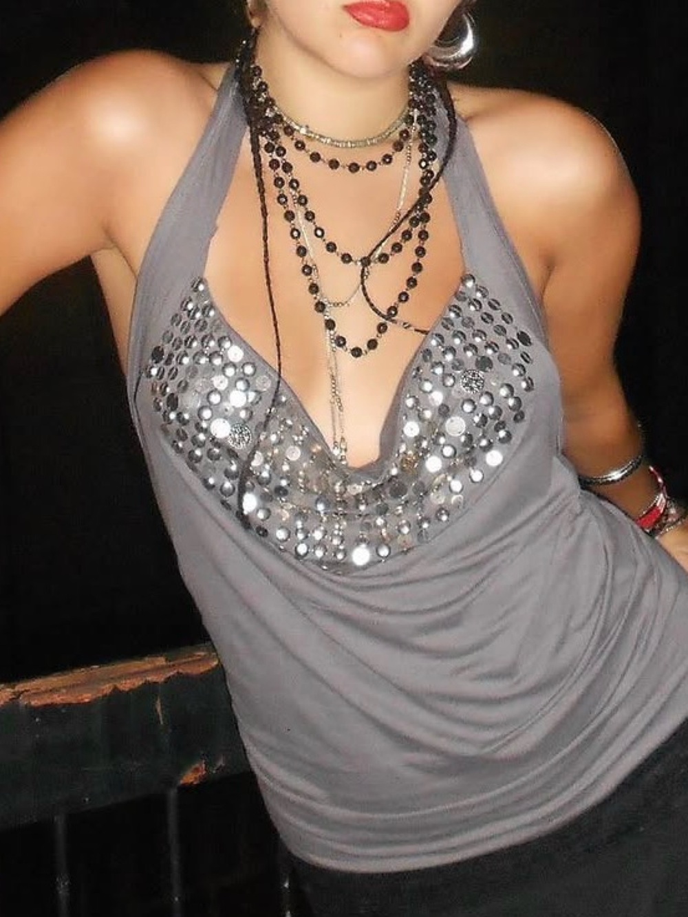 silence + noise Gray Sequin Halter Tank Top